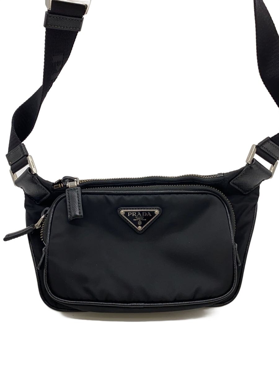 【中古】PRADA◆ショルダーバッグ/ナイロン/BLK/無地/2VH128【御徒面子】
