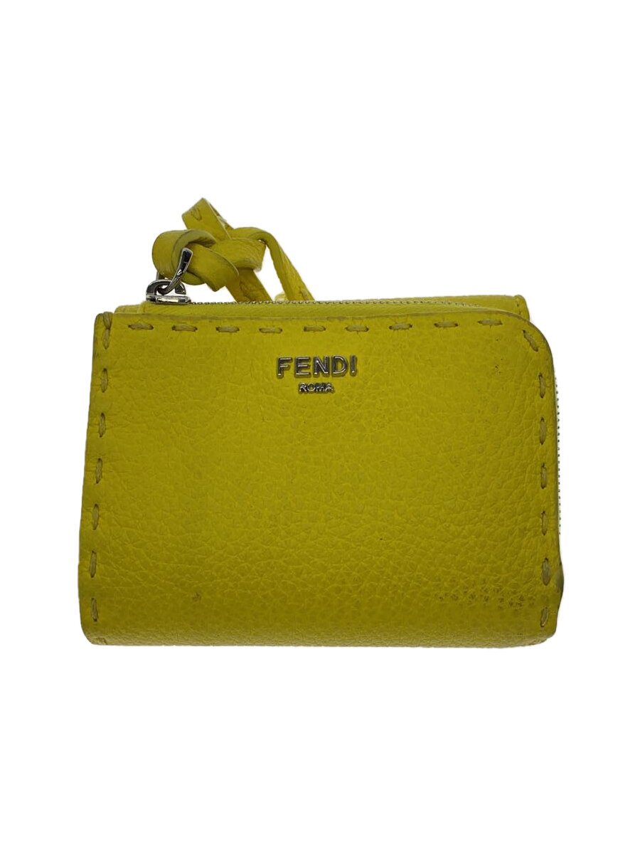 【中古】FENDI◆3つ折り銭入れ/なめし革/YLW/無地/レディース/8M0499【服飾雑貨他】