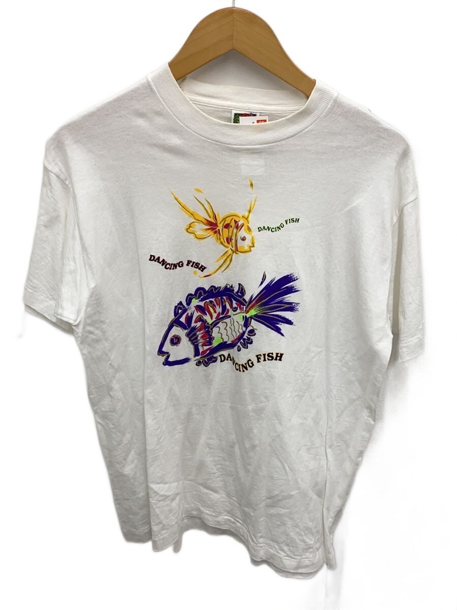 【中古】FRUIT OF THE LOOM◆90s/DANCING FISH/L/綿織物/WHT/刷り上げる//【メンズウェア】