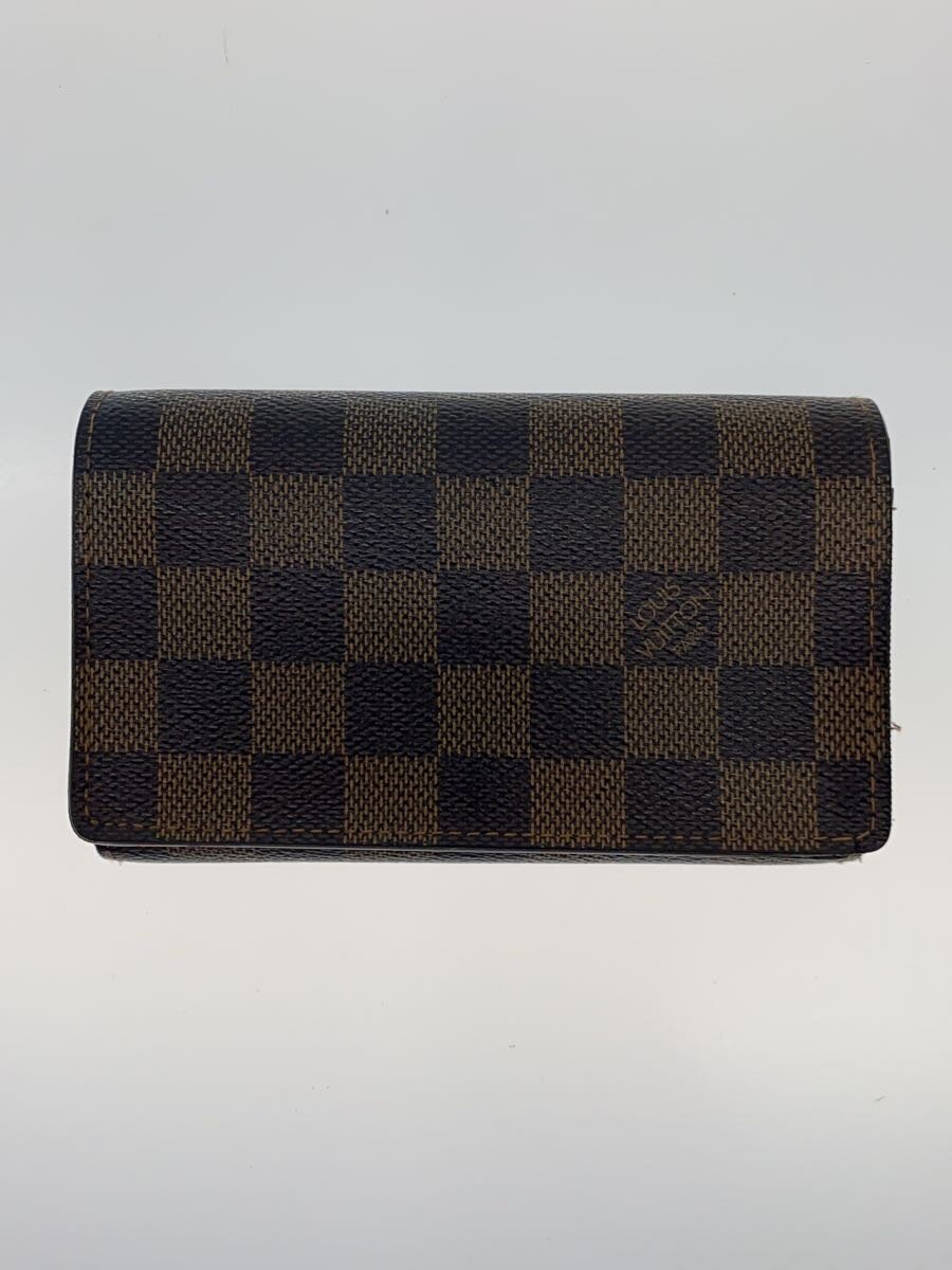 【中古】LOUIS VUITTON◆ポルト・モネ・ビエ・トレゾール_ダミエ・エベヌ_BRW/PVC/BRW/レディース【服飾雑貨他】