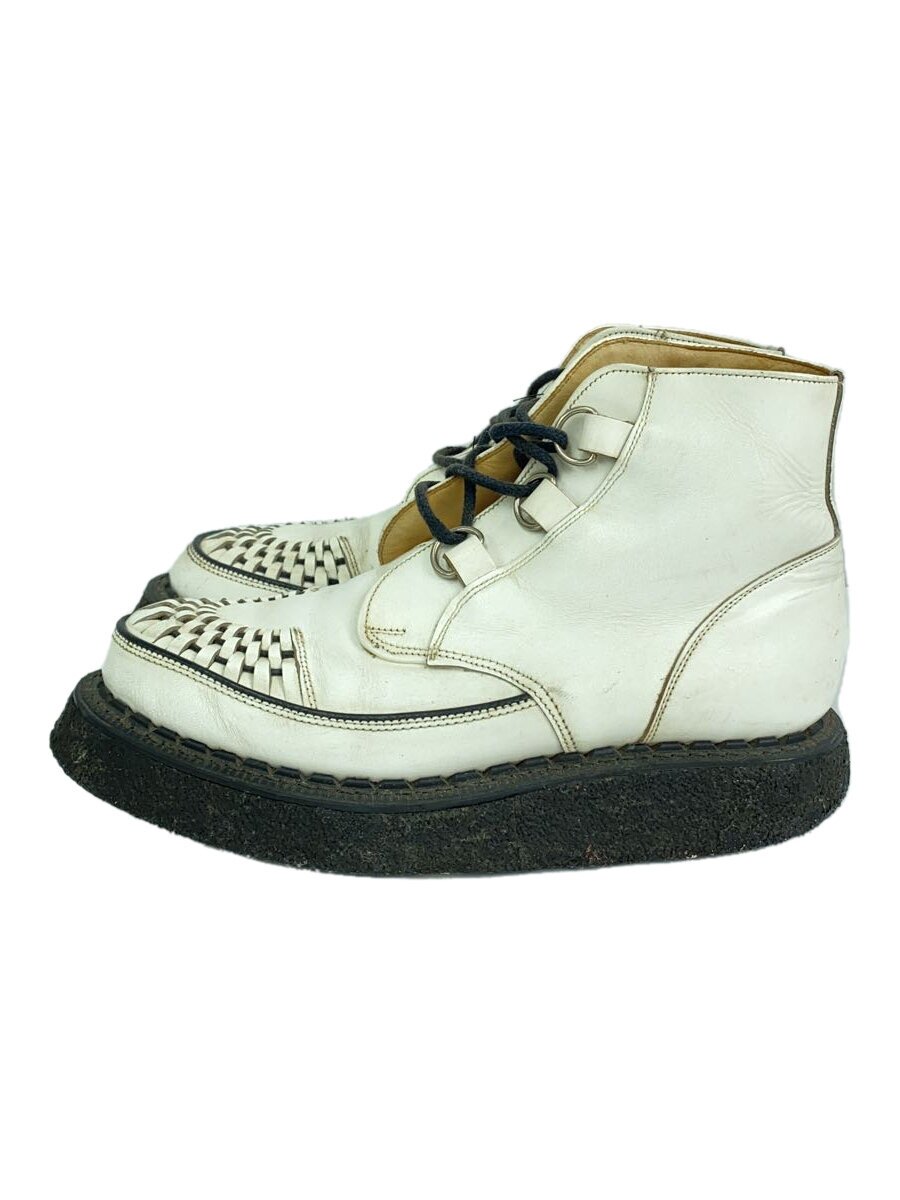 【中古】GEORGE COX◆レースアップブーツ/UK8/WHT/なめし革/13327V【シューズ】