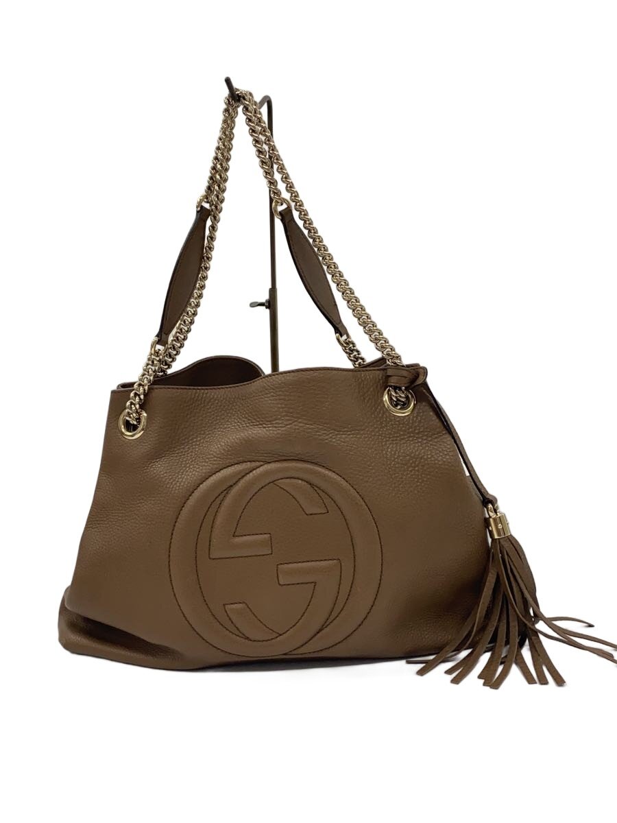 【中古】GUCCI◆チェーン・トートバッグ_ソーホー/なめし革/BEG【御徒面子】
