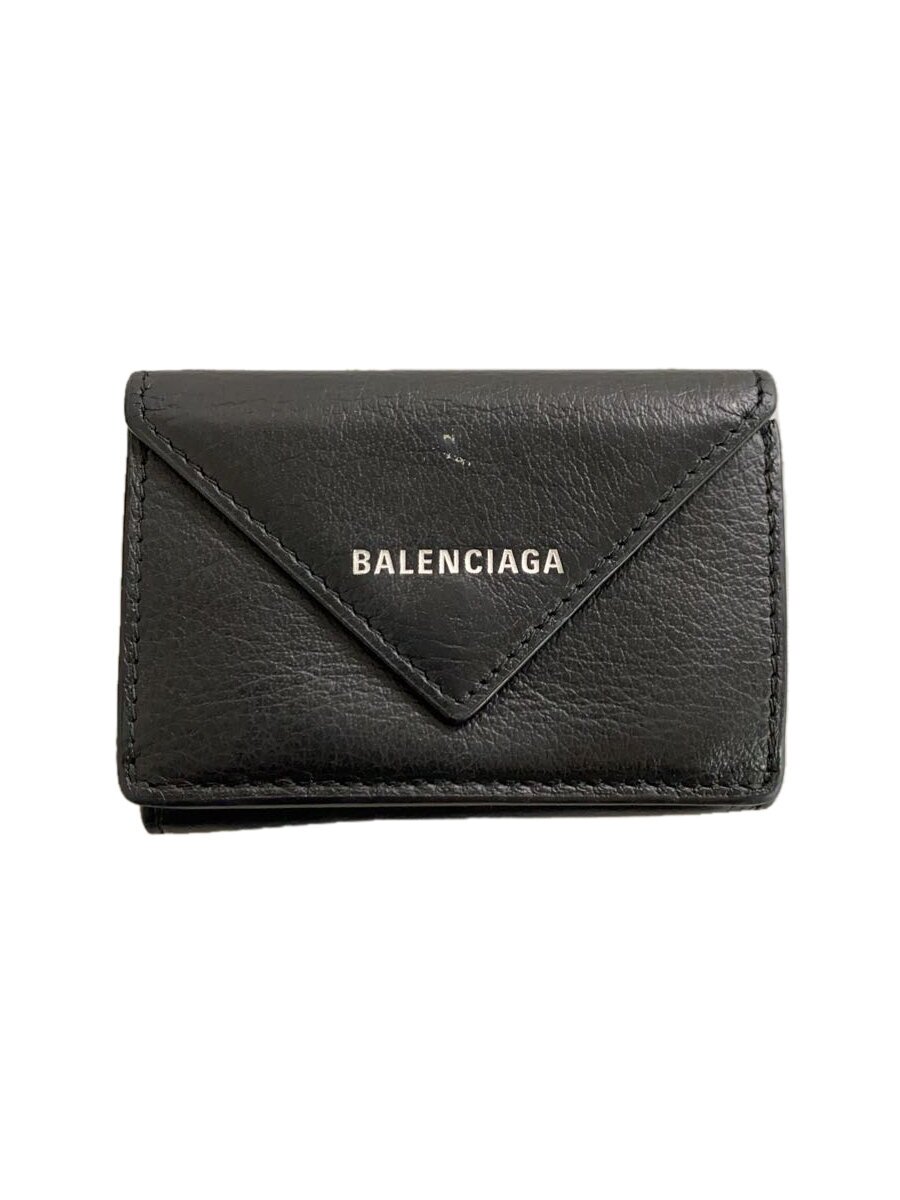 【中古】BALENCIAGA◆3つ折り紙入れ/野羊革/BLK/無地/メンズ【服飾雑貨他】