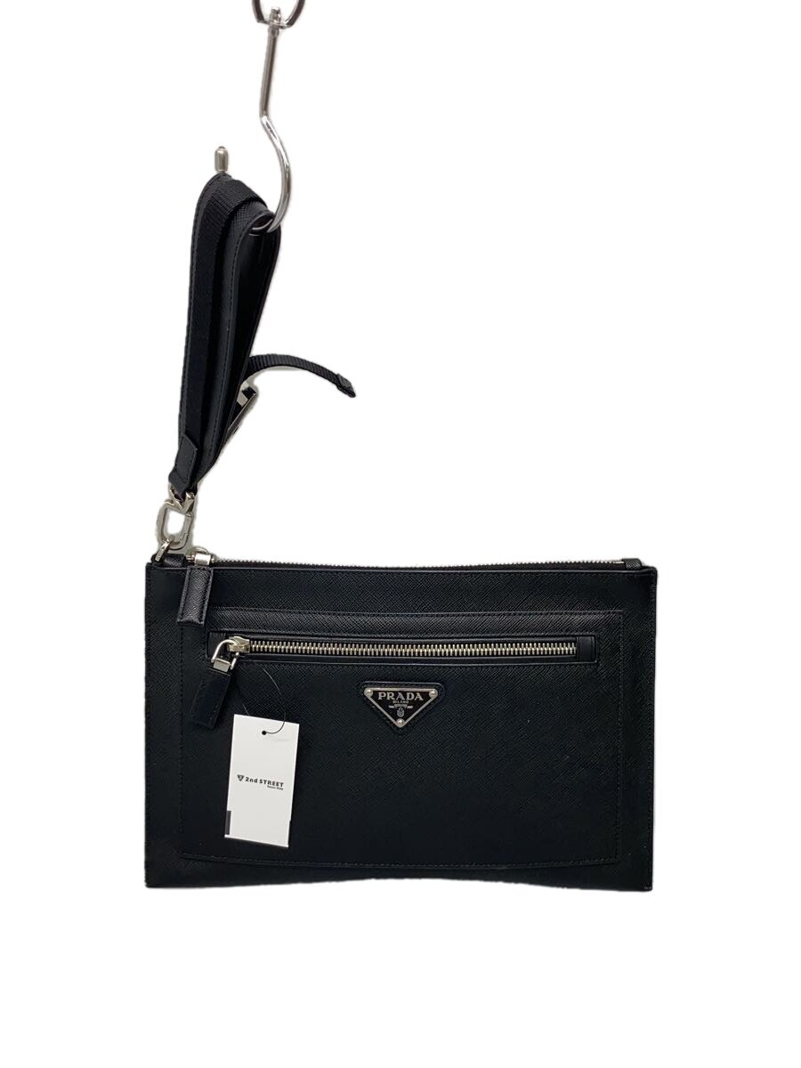 【中古】PRADA◆サフィアーノ レザークラッチバッグ/BLK/2NH009//【御徒面子】