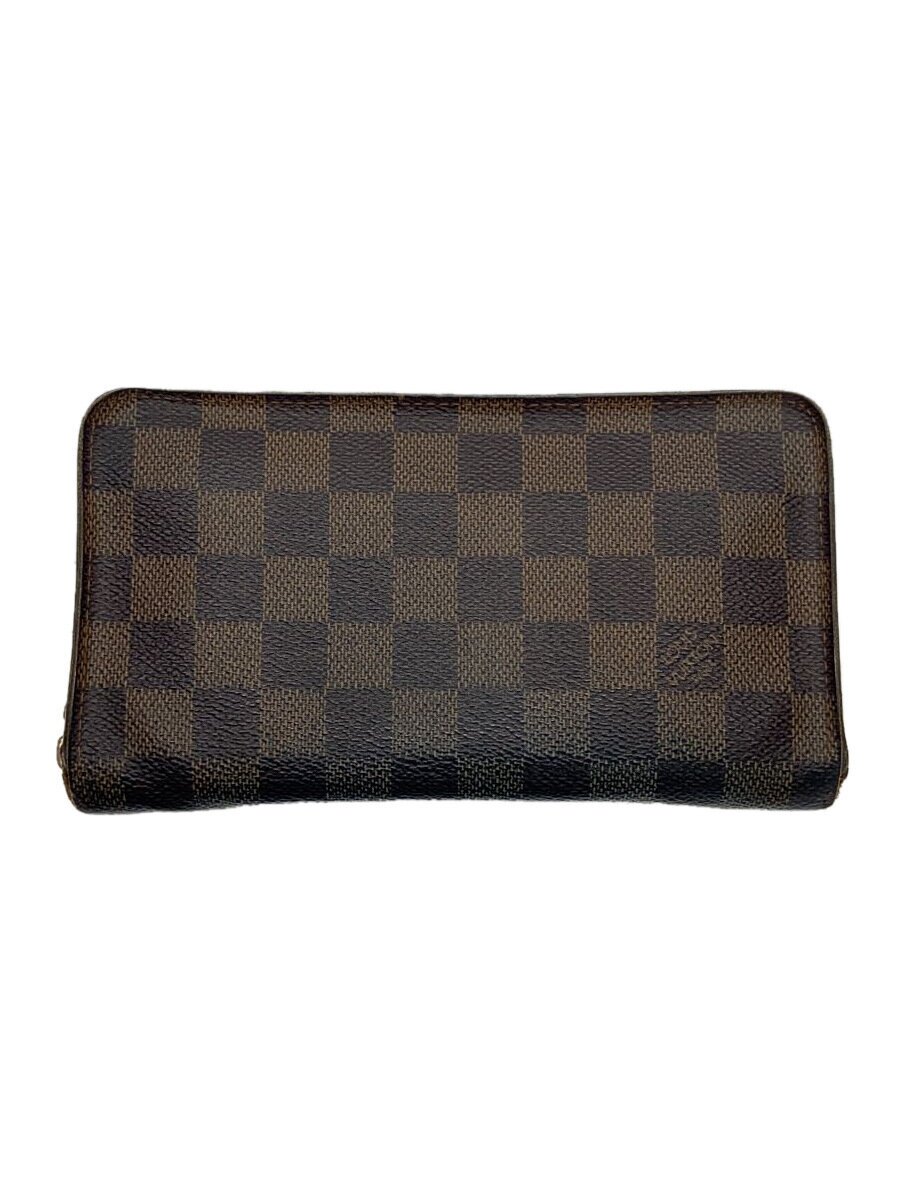 【中古】LOUIS VUITTON◆ポルト・モネ・ジップ_ダミエ・エベヌ_BRW/PVC/BRW/メンズ【服飾雑貨他】