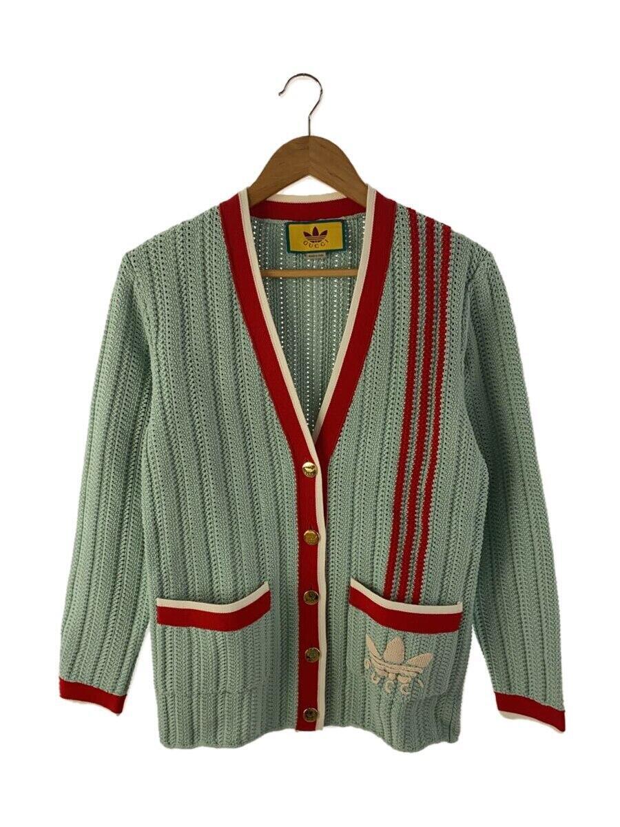 【中古】GUCCI◆3ラインロゴローゲージニットカーディガン/S/綿織物/青色/702857 XKCDW【レディースお召しもの】