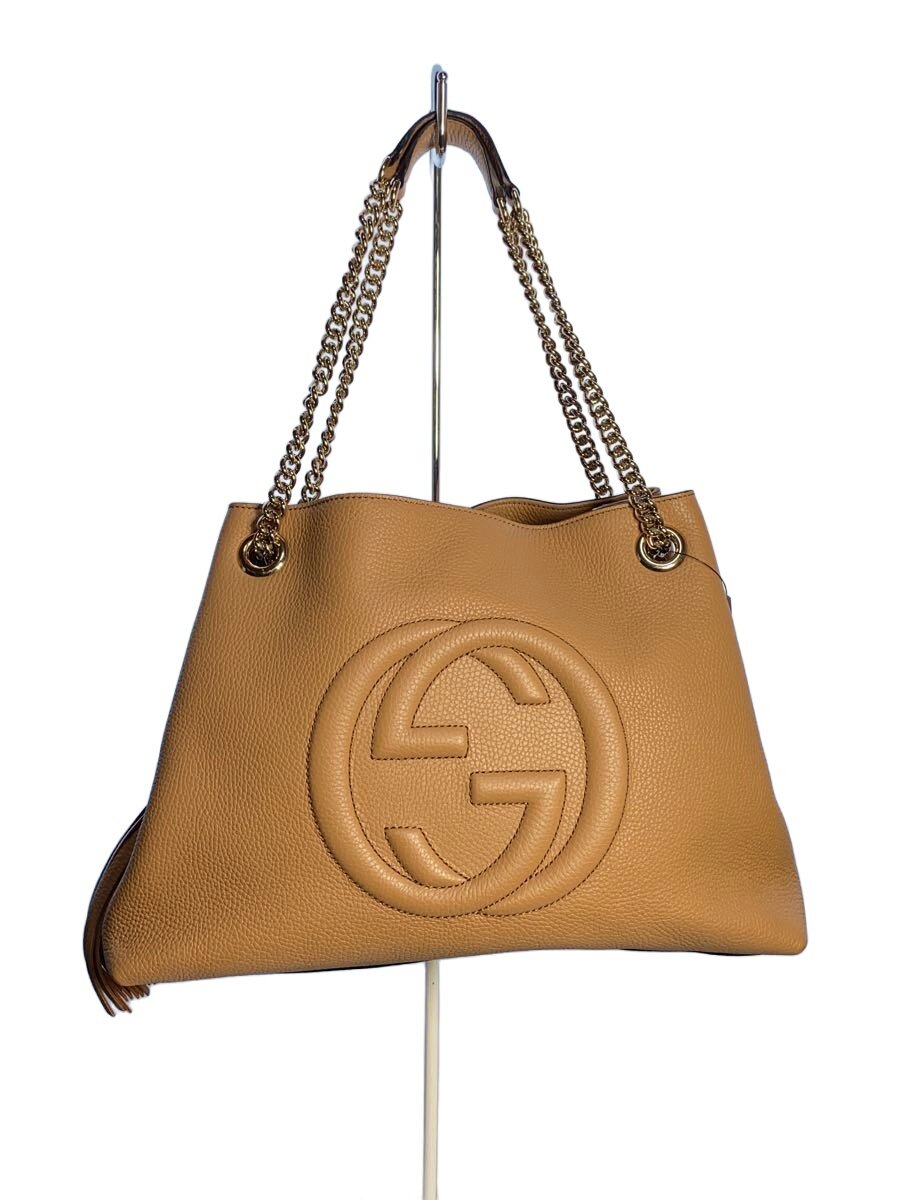 【中古】GUCCI◆トートバッグ/なめし革/BEG/【御徒面子】
