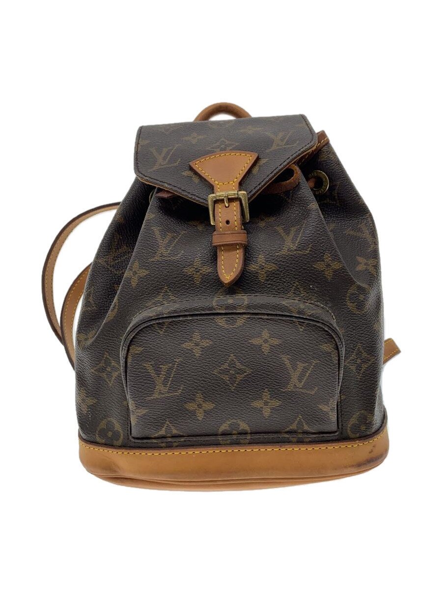 【中古】LOUIS VUITTON◆ミニ・モン掏摸_モノグラム・帆布_M51137/ミニ背嚢/なめし革/PVC/赤銅色/総柄【御徒面子】