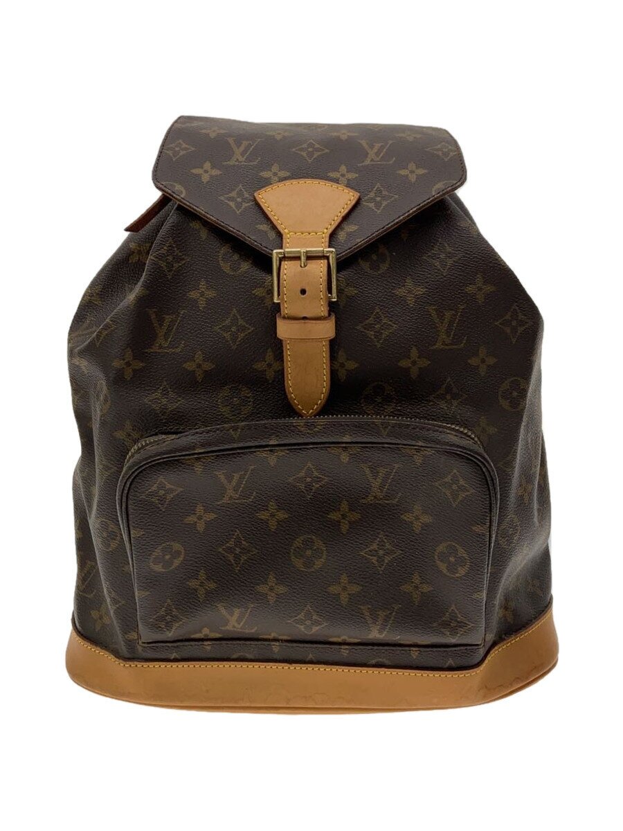 【中古】LOUIS VUITTON◆モン掏摸_モノグラム・帆布_M51135/背嚢/なめし革/PVC/赤銅色/総柄【御徒面子】