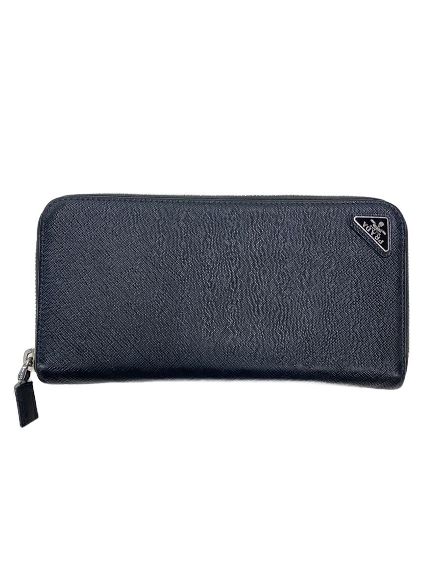 【中古】PRADA◆長札入れ/--/BLK/無地/メンズ/2ML317 QHH 002/サフィアーノトライアングル ジップ【服飾雑貨他】