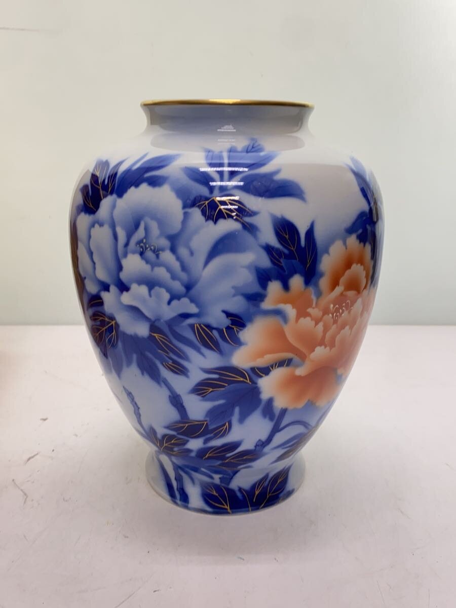 ■宮内庁御用達 深川製磁 大花瓶 38cm 瑠璃牡丹 染付金彩花紋 特大花瓶 有田焼 深川製磁 瑠璃牡丹ルリ金彩 宮内庁御用達 花生 14号 特大