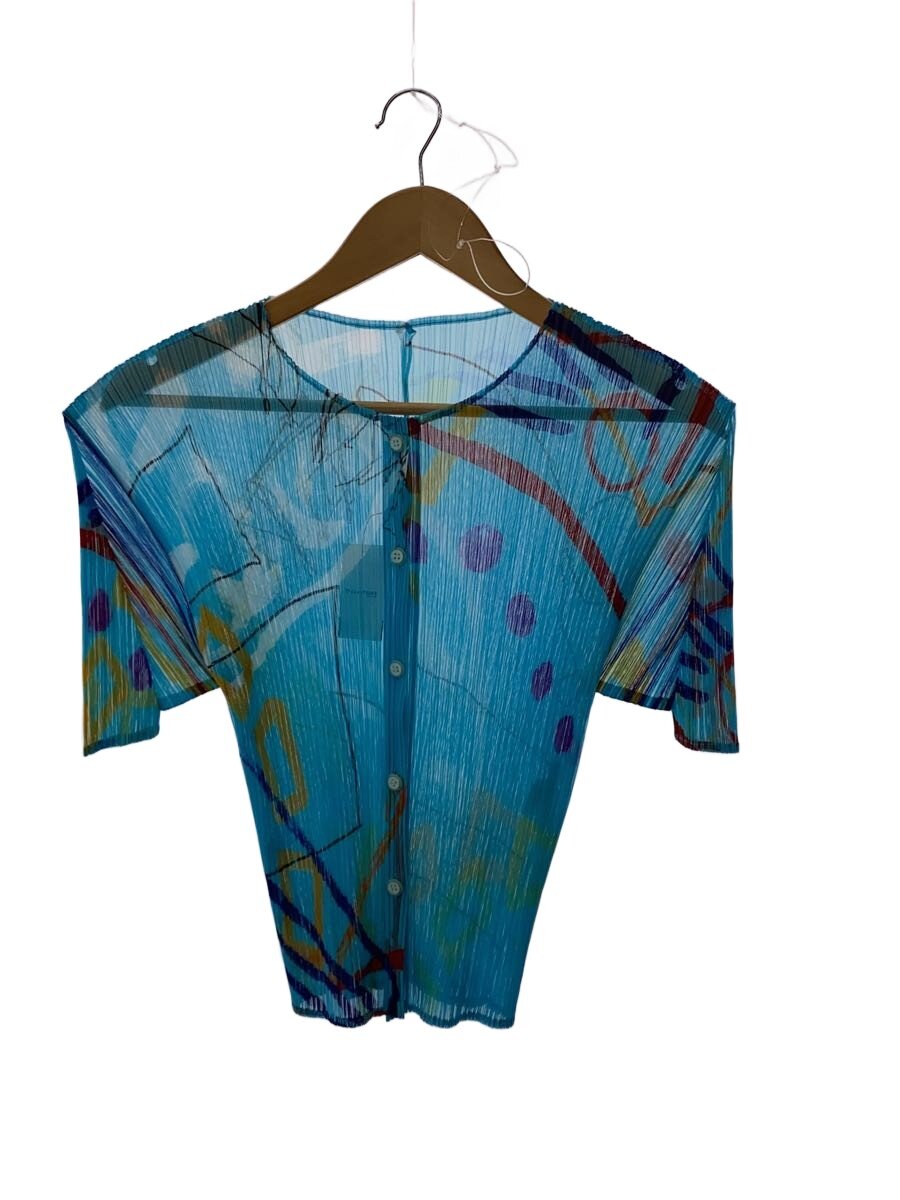 【中古】PLEATS PLEASE ISSEY MIYAKE◆半袖ブラウス/4/ポリエステル/BLU/総柄/PP12-JJ426//【レディースウェア】|2nd STREET 店