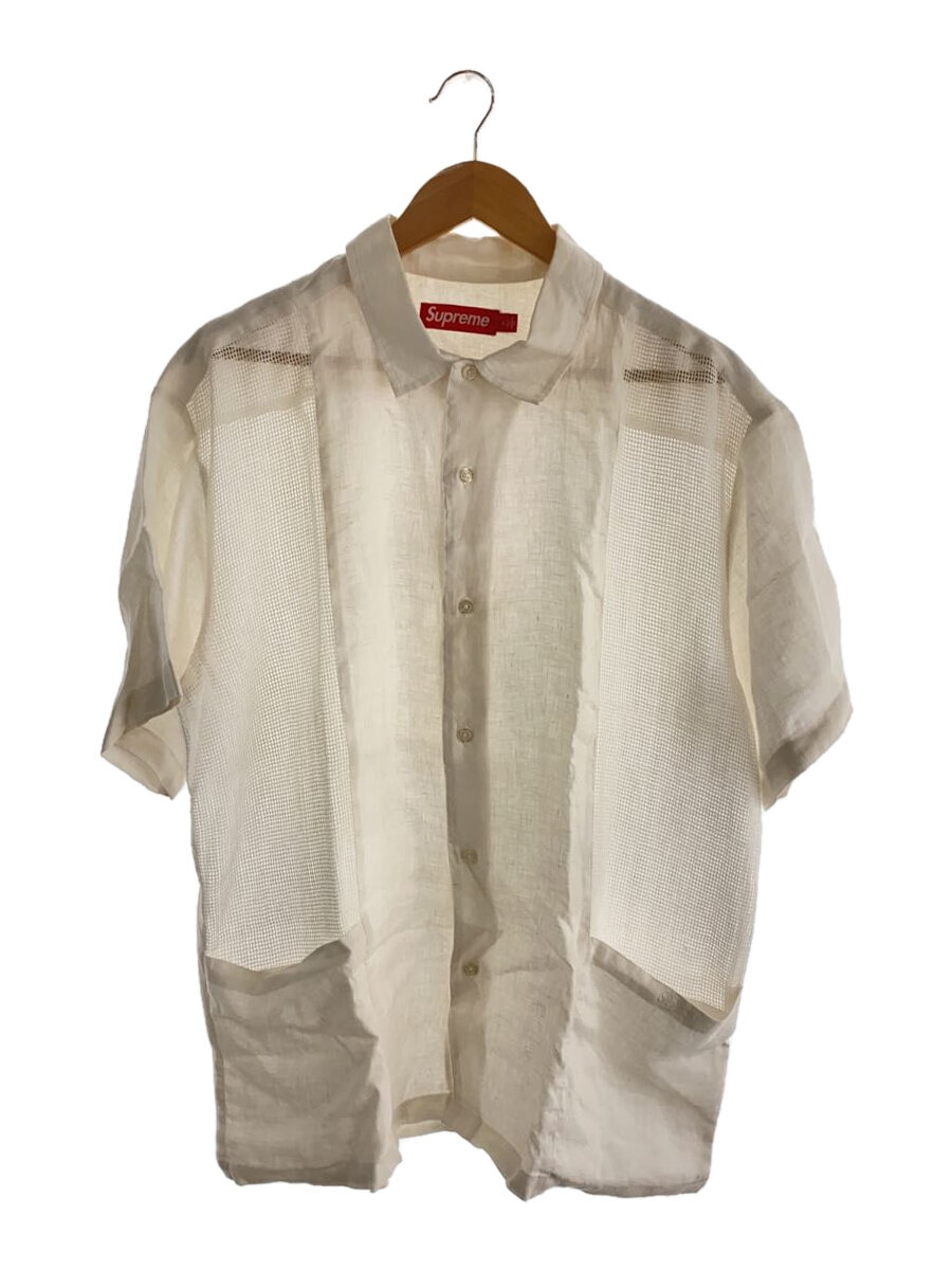 【中古】Supreme◆24SS/Mesh Panel Linen S/S Shirt/半袖プルオーバー/L/リネン/WHT【メンズウェア】