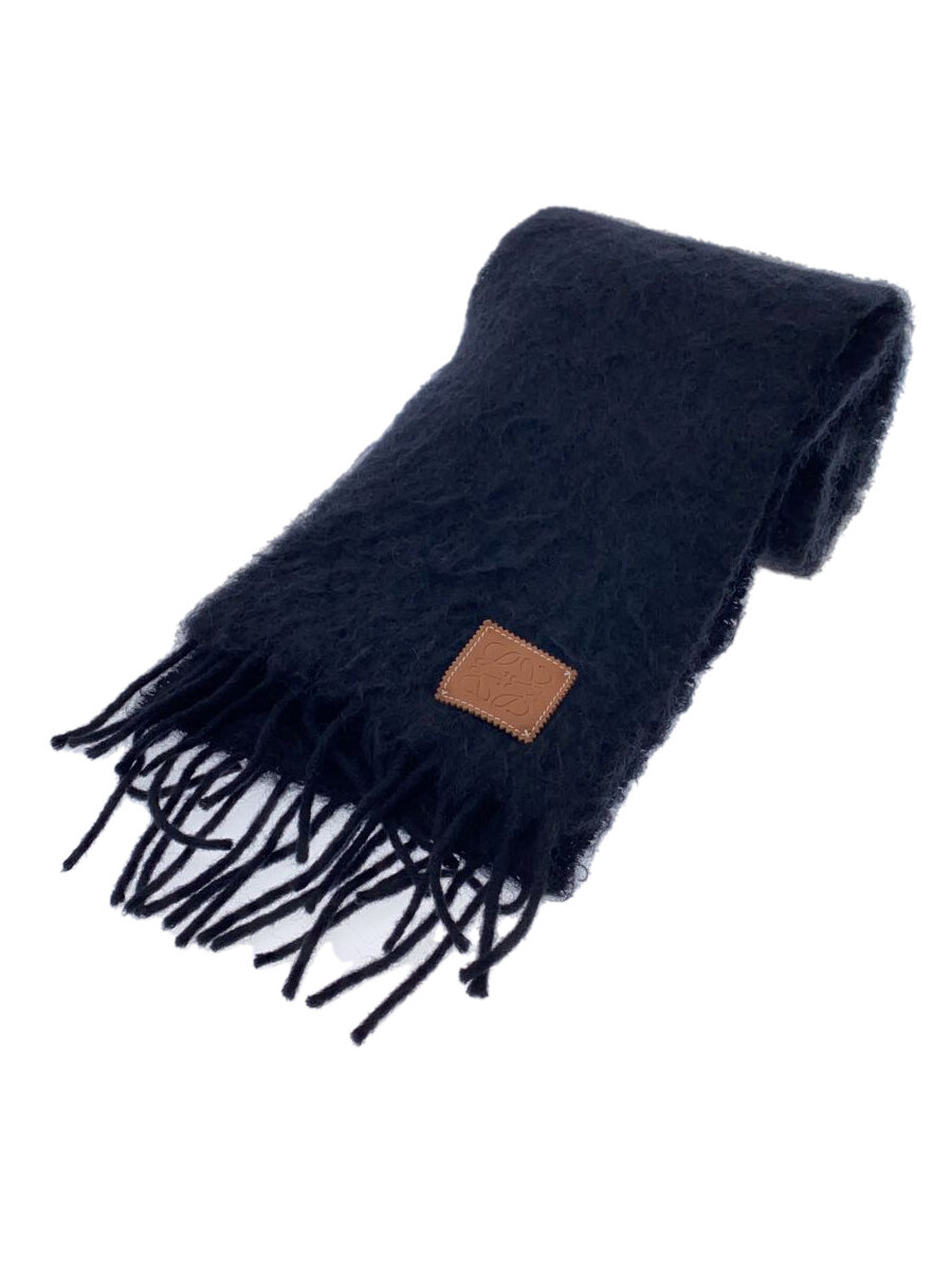 【中古】LOEWE◆えり巻き/モヘヤ/BLK/メンズ/アナグラムパッチ1渡り廊下編み目外れ有り//【服飾雑貨他】
