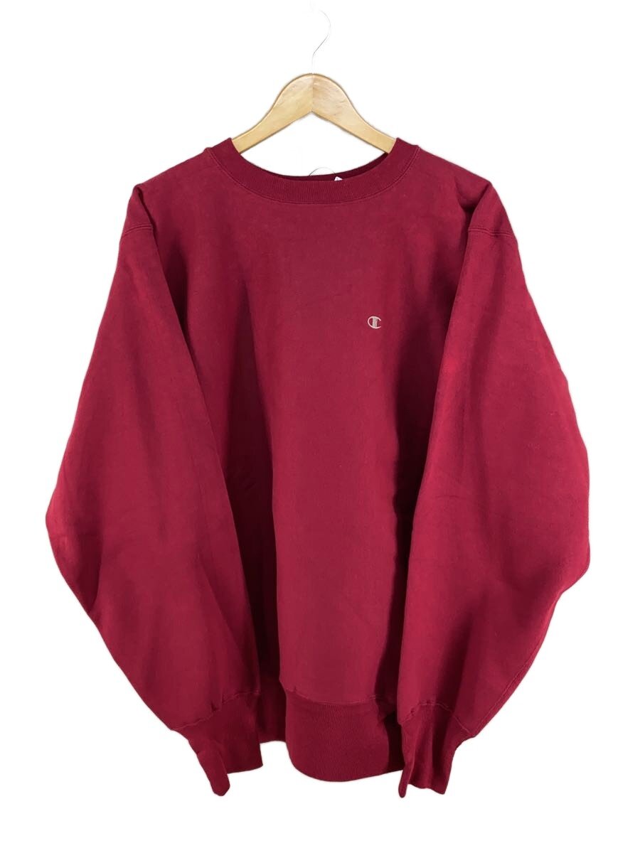 【中古】Champion◆90s/刺しゅう曳き船/目蟻/メキシコ合衆国製/汗水/XL/綿織物/RED/無地【メンズウェア】