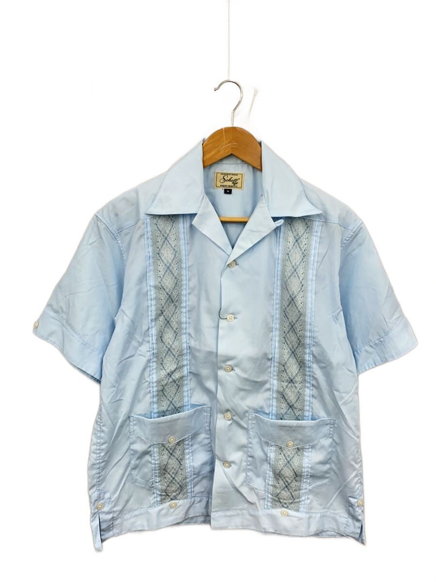 【中古】Schott◆BRAID CUBA SHIRT/782-4123007半袖プルオーバー/M/ポリエステル/BLU/782-412300//【メンズウェア】