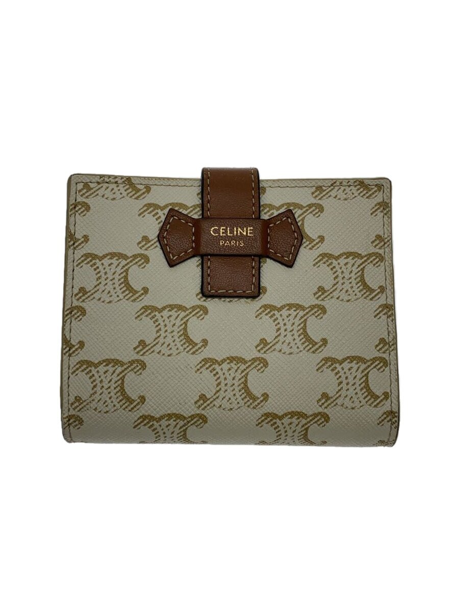 【中古】CELINE◆トリオンフスモールストッラップウォレット/PVC/WHT/総柄/角スレ有【服飾雑貨他】