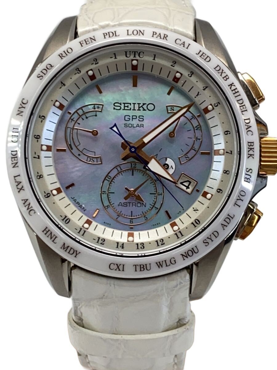 【中古】SEIKO◆ASTRON/アストロン デュアルひと休み/青碧甲殻文字記号盤/ソーラーウオッチ/8X53-0AJ0-2【服飾雑貨他】