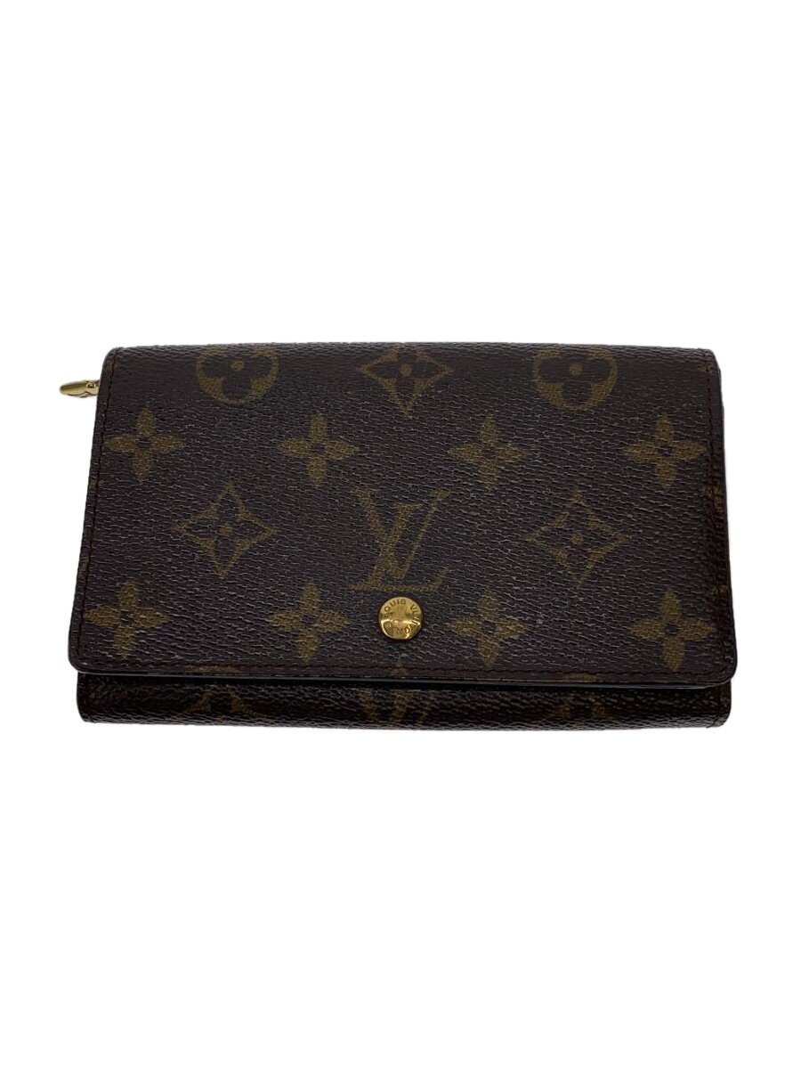 【中古】LOUIS VUITTON◆2)ポルト・フォイユ・トレゾール_モノグラム・帆布/PVC/BRW/レディース【服飾雑貨他】