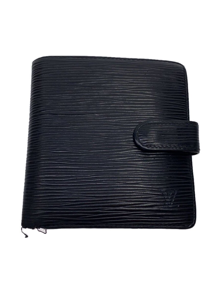 【中古】LOUIS VUITTON◆ポルト・ビエ・コンパクト_エピ/なめし革/BLK/レディース【服飾雑貨他】