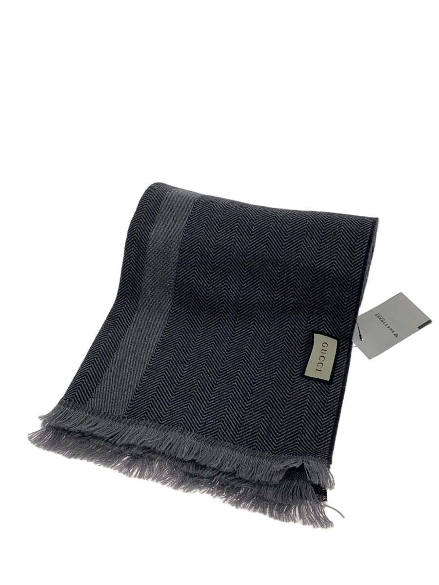 【中古】GUCCI◆えり巻き/羊毛/GRY/杉綾模様/メンズ/穴あき渡り廊下有【服飾雑貨他】
