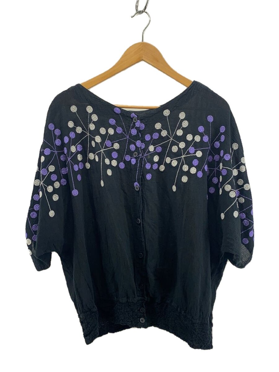 【中古】me ISSEY MIYAKE◆半袖トップ/1/綿織物/BLK/総柄/MI14FO611//【レディースお召しもの】
