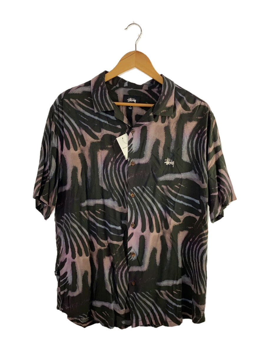 【中古】STUSSY◆半袖プルオーバー/S/人絹/KHK/総柄//【メンズウェア】