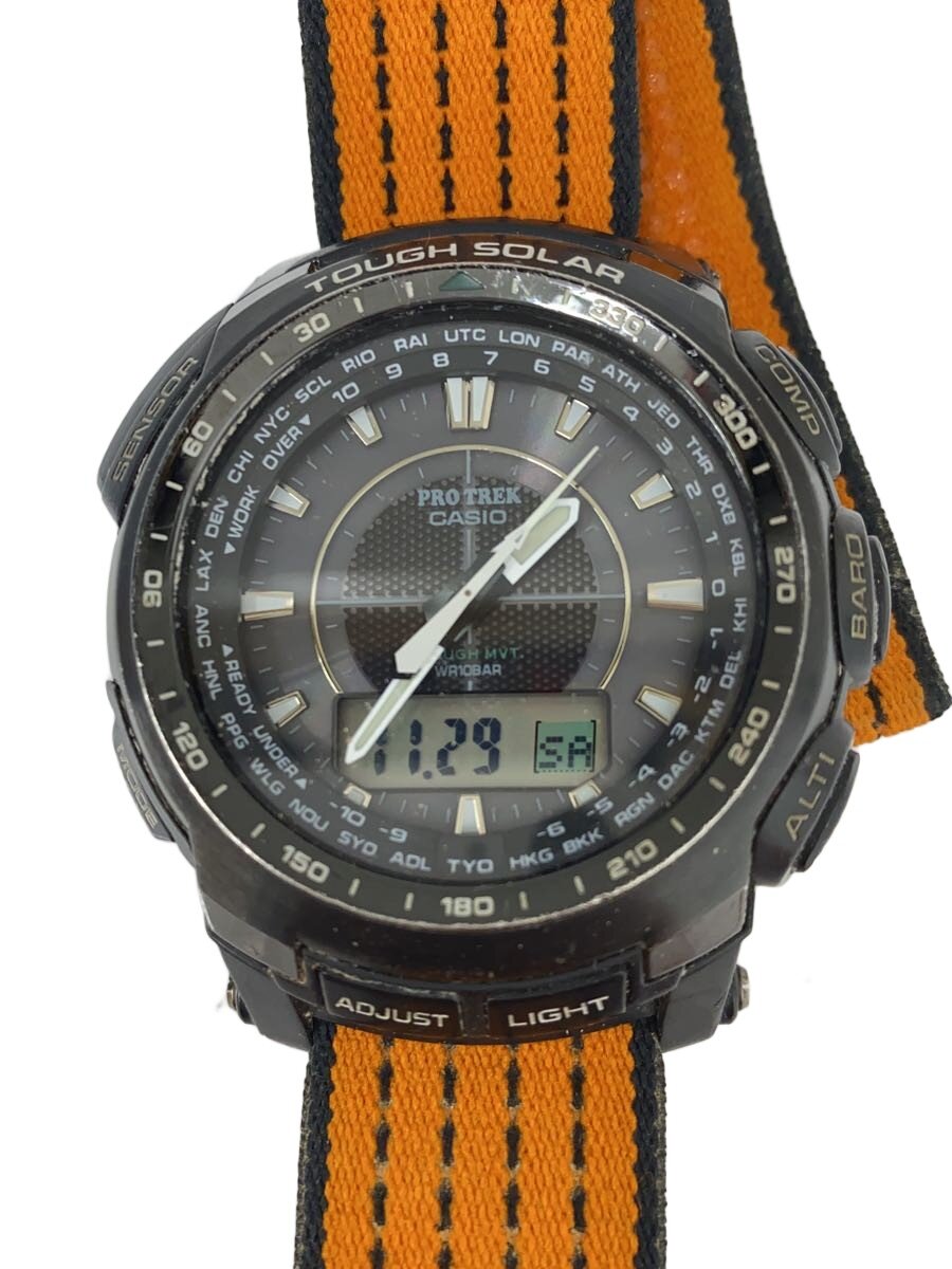 【中古】CASIO◆石英ウオッチ/デジアナ/二人組/BLK/ORN/PRW-5100//【服飾雑貨他】