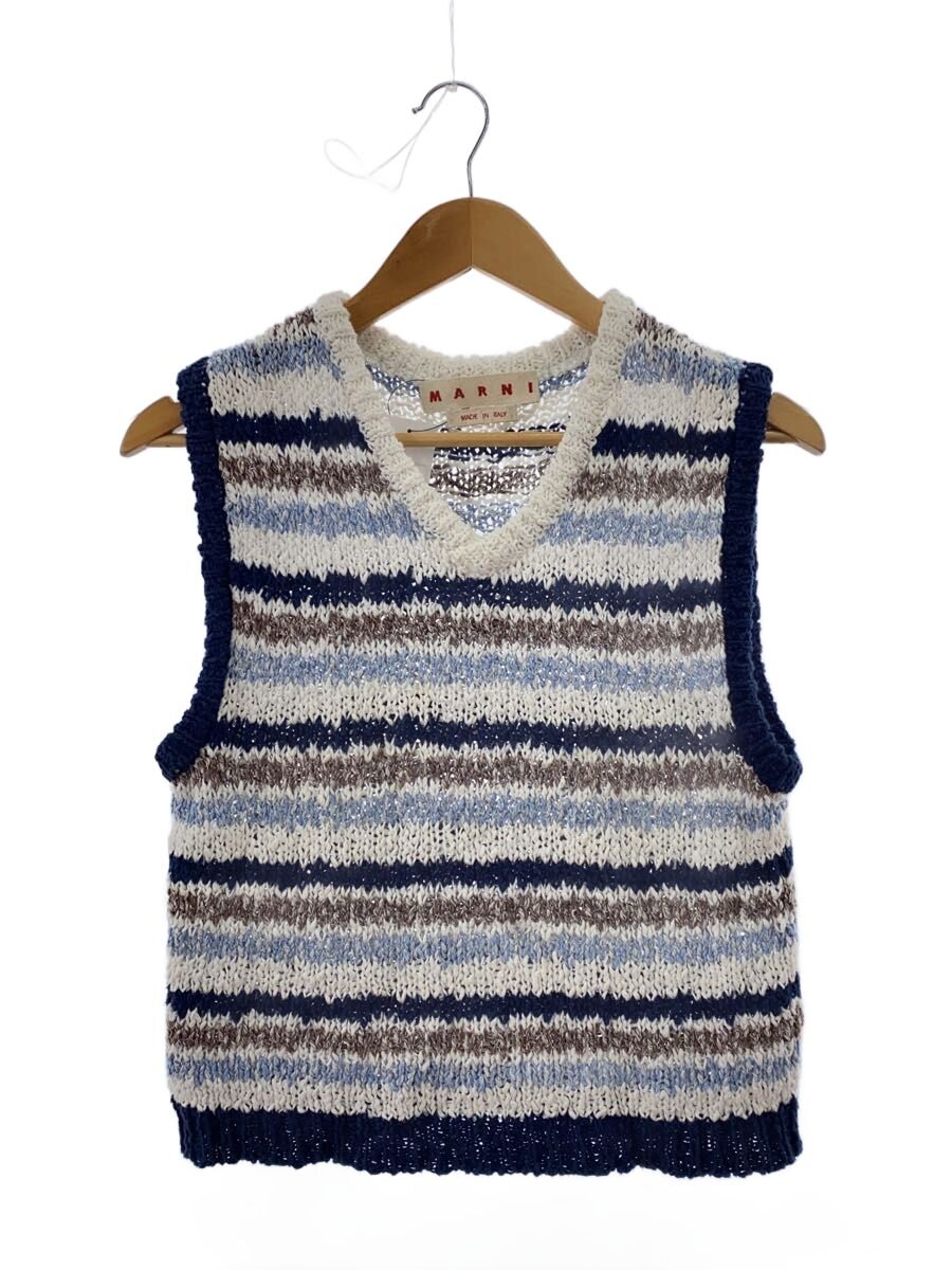 【中古】MARNI◆V Neck Sweater/ニットベスト(薄手)/40/コットン/BLU/ボーダー/CVMD0072Q0【レディースウェア】｜2ｎｄ STREET 店