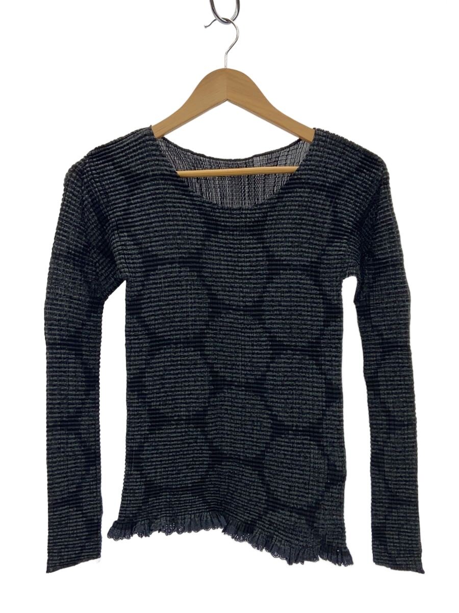 【中古】ISSEY MIYAKE FETE◆アシンメトリーデザインカットソー/2/ポリエステル/BLK/総柄/IF52FJ202【レディース御召しもの】