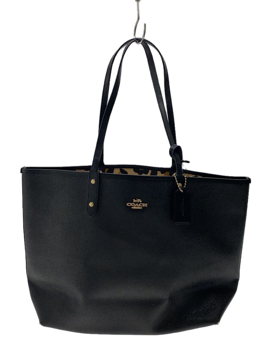 【中古】COACH◆リヴァーシブル/合切袋付き添い人/トートバッグ/PVC/BLK/レオパード/F72828【御徒面子】