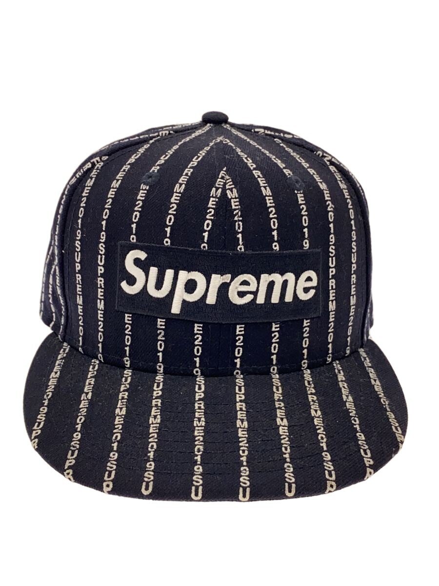 【中古】Supreme◆19SS/TEXT STRIPE BOX LOGO CAP/旗がしら/7 3/8/羊毛/NVY/メンズ【服飾雑貨他】