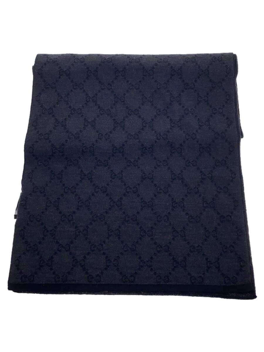 【中古】GUCCI◆えり巻き/羊毛/BLK/総柄/メンズ【服飾雑貨他】