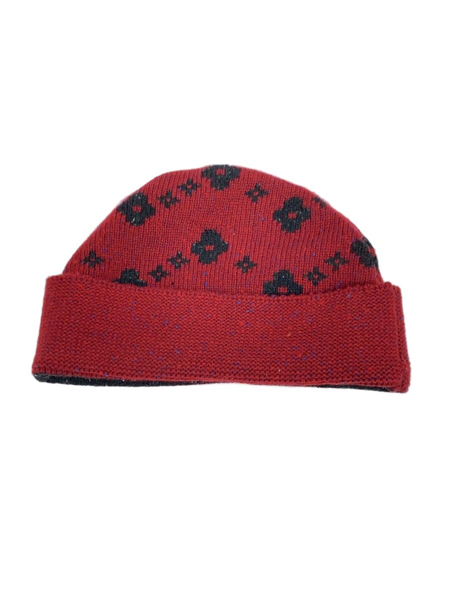 【中古】LOUIS VUITTON◆編み物旗がしら/--/羊毛/RED/総柄/レディース【服飾雑貨他】