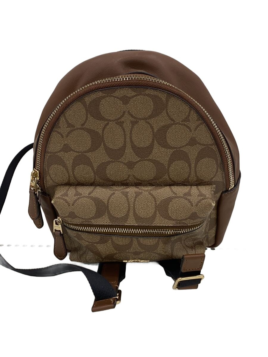 【中古】COACH◆ミニ・チャーリー・バックパック_書き判_赤銅色なめし革/PVC/BRW/総柄【御徒面子】