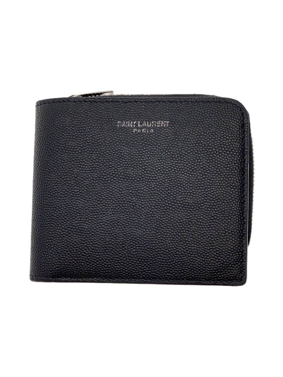 【中古】SAINT LAURENT◆2つ折り紙入れ/なめし革/BLK/無地/メンズ/INN556268//【服飾雑貨他】