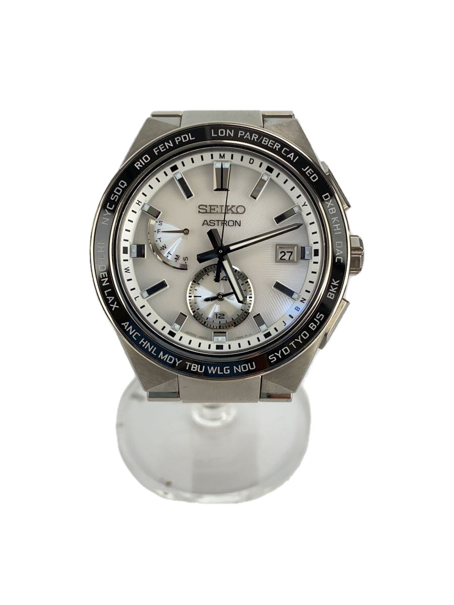 【中古】SEIKO◆ASTRON/アストロン/ネクスター/ソーラーウオッチ/アナログ/チタン/WHT/SLV/8D63-0BD0【服飾雑貨他】
