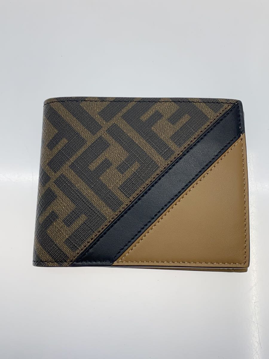【中古】FENDI◆2つ折り札入れ/なめし革/BRW/メンズ/7M0001-AJF8//【服飾雑貨他】