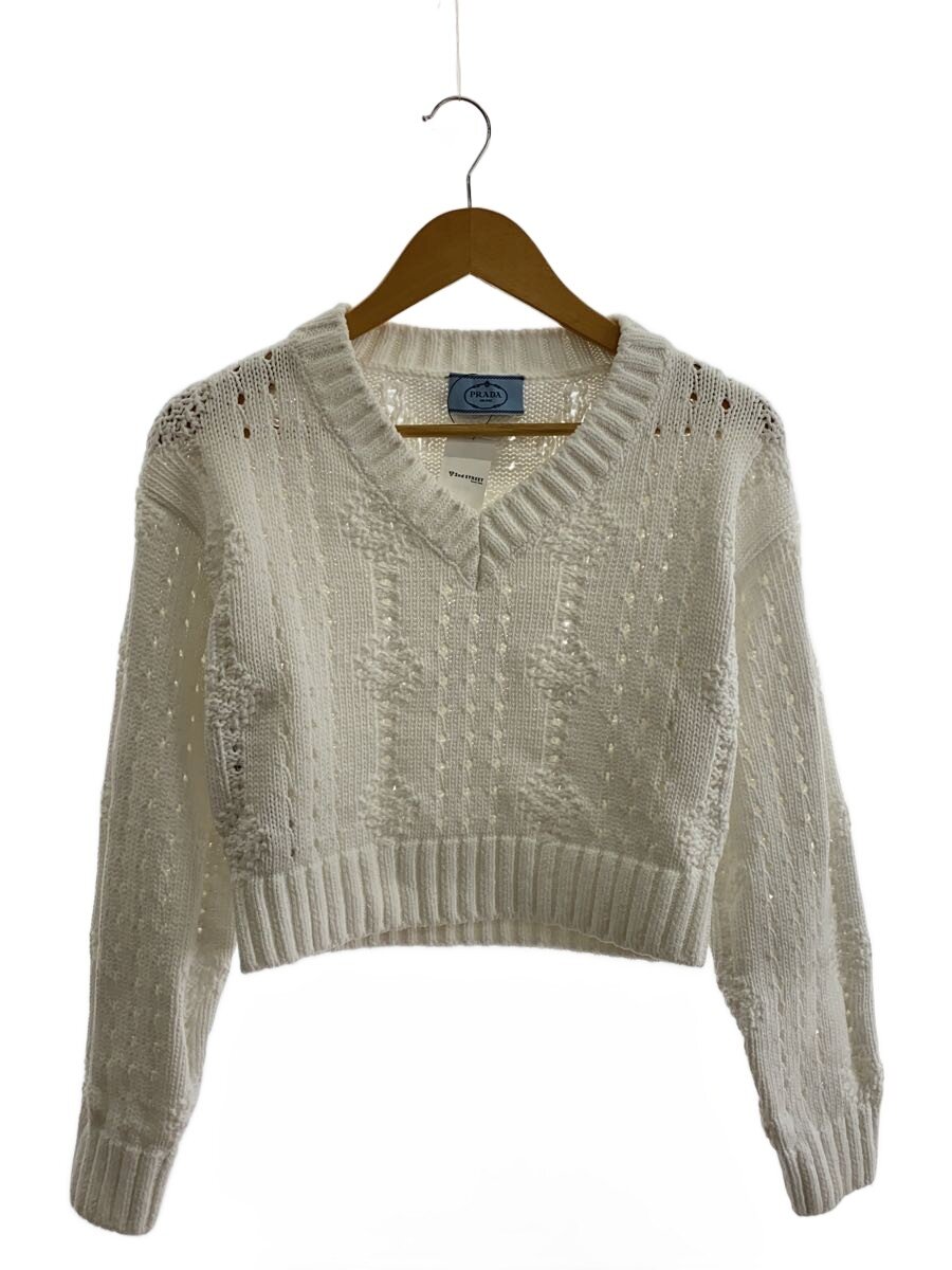【中古】PRADA◆編み物・ティーシャツ(朦朦たる)/38/綿織物/WHT/無地【レディース御召しもの】