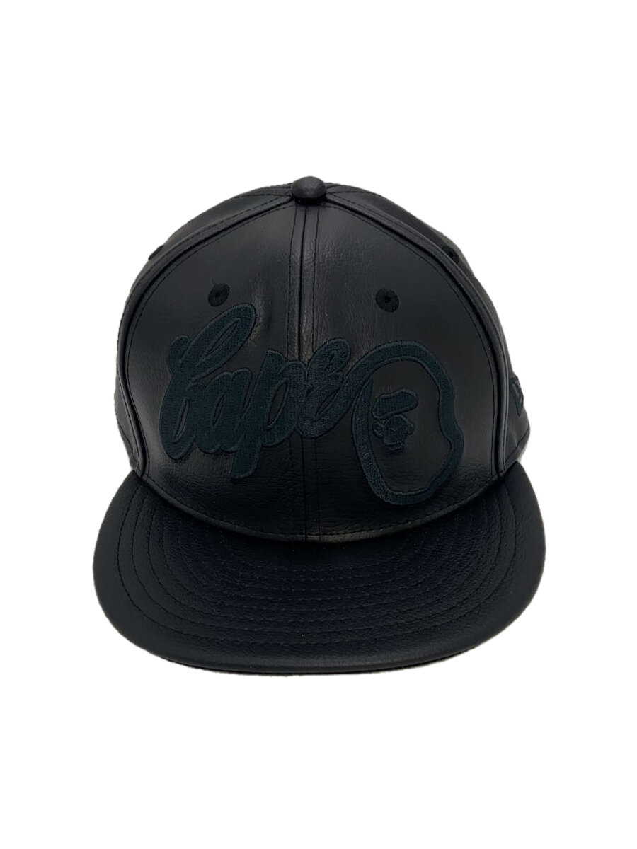 【中古】A BATHING APE◆旗がしら/7 3/8/フェイクレザー/BLK/メンズ/1K83180901【服飾雑貨他】