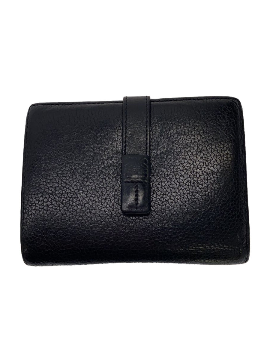 【中古】LOEWE◆2つ折り金入れ/なめし革/BLK/無地/メンズ【服飾雑貨他】