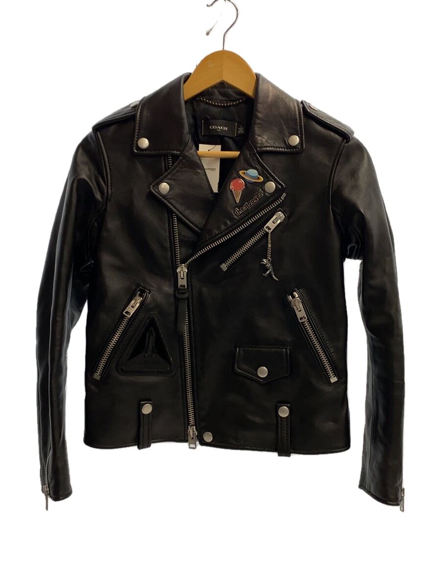 【中古】COACH◆NASA/Space Patch Moto Jacket/ビスコース人絹/ラムレザージャケット/BLK/87631【レディース御召しもの】
