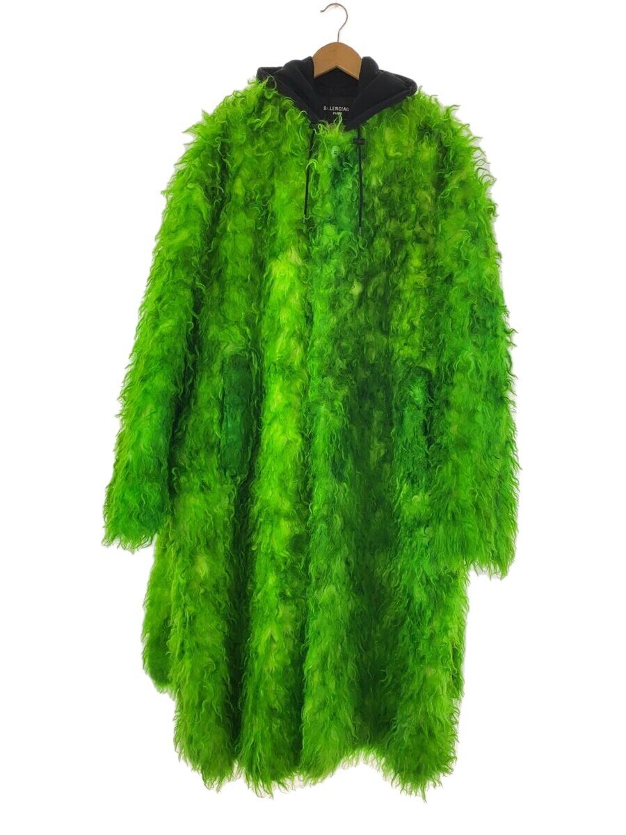 【中古】BALENCIAGA◆寄せあわせ天下太平/モヘアフェイクファーコート/22aw/3/モヘヤ/GRN/704502【メンズウェア】