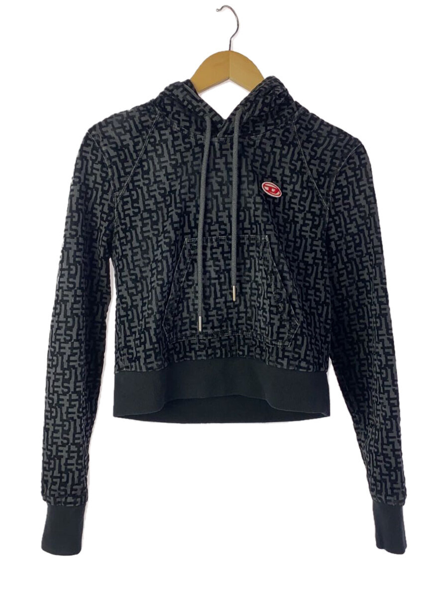 【中古】DIESEL◆23AW/D-ANGY-HOOD-NE/パーカー/S/綿織物/BLK/総柄【レディース御召しもの】