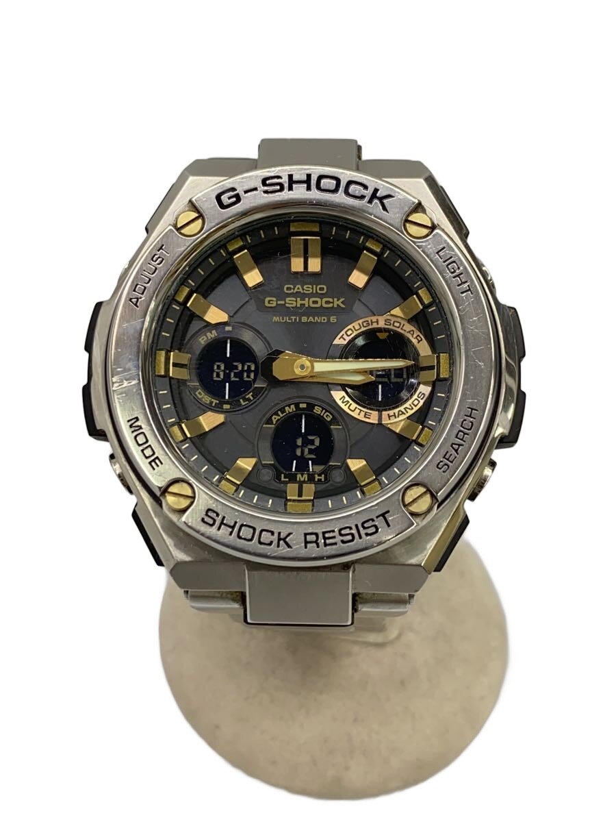 【中古】CASIO◆ソーラーウオッチ・G-SHOCK/デジアナ/ステンレス鋼/BLK/SLV【服飾雑貨他】