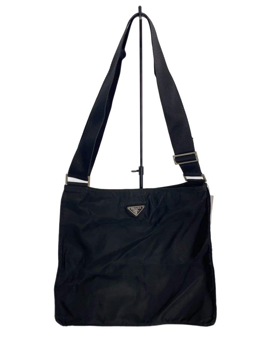 【中古】PRADA◆三角形ロゴタイプ一皿/ショルダーバッグ/ナイロン/BLK【御徒面子】