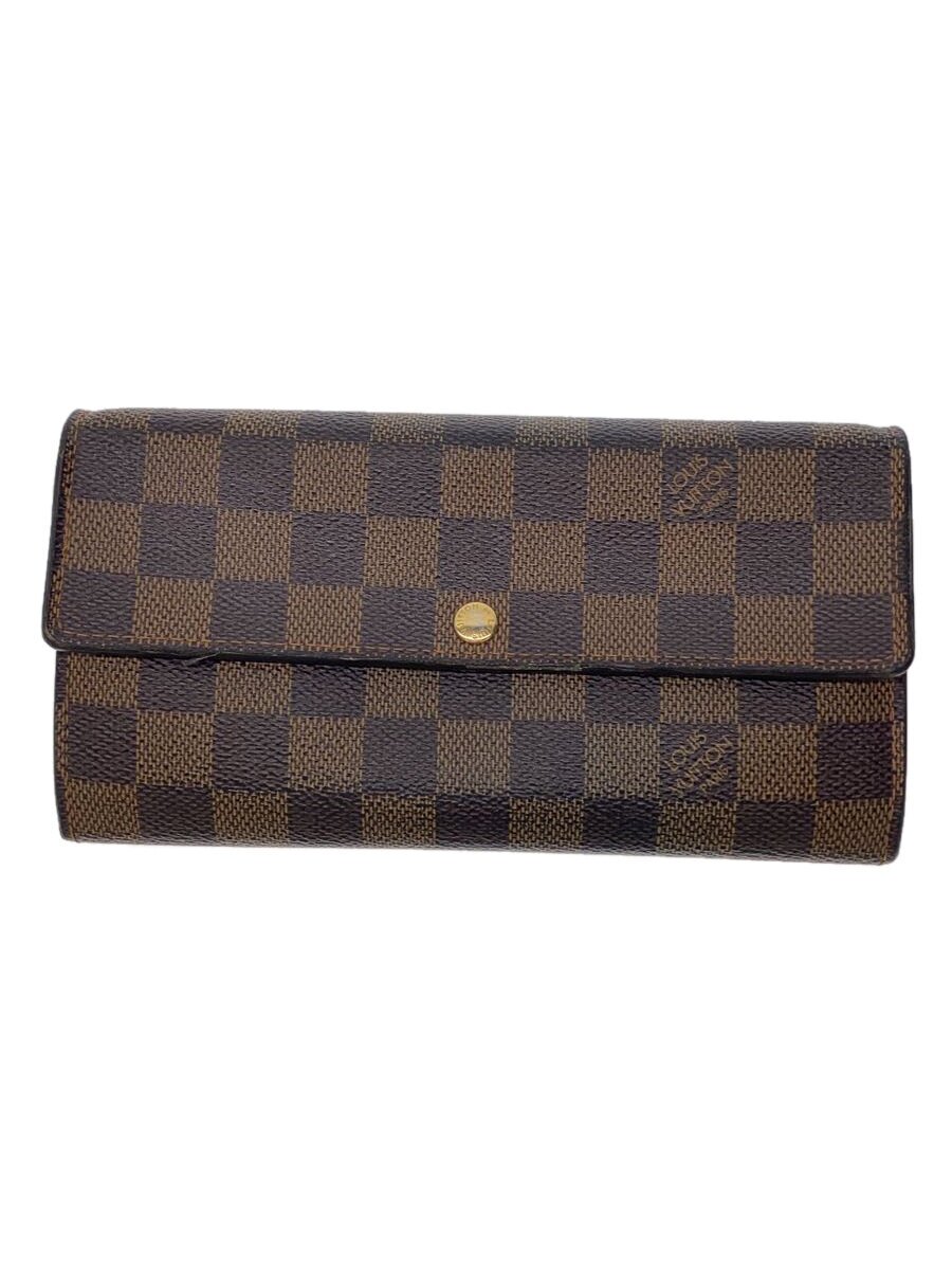 【中古】LOUIS VUITTON◆1)ポルト・フォイユ・サラ_ダミエ・エベヌ_BRW/PVC/BRW/レディース【服飾雑貨他】