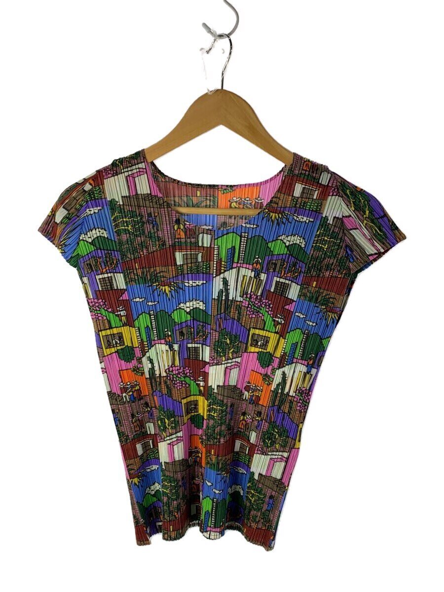 【中古】PLEATS PLEASE ISSEY MIYAKE◆半袖カットソー/--/ポリエステル/マルチ色合い/総柄/PP13-JK566【レディースお召しもの】