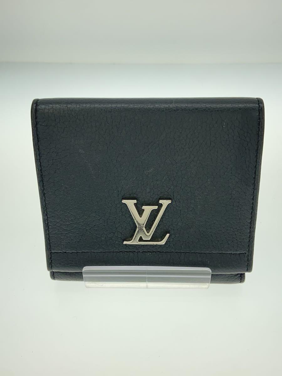 【中古】LOUIS VUITTON◆ポルト・フォイユ・ロックミーII・コンパクト_BLK/牛革/BLK/無地/メンズ【服飾雑貨他】