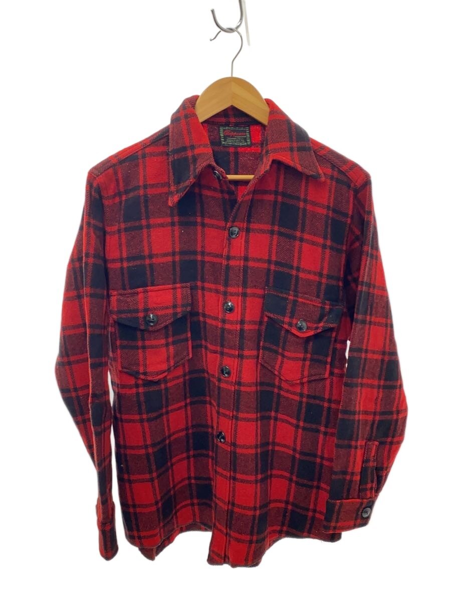 【中古】CHIPPEWA◆60-70s/長袖プルオーバー/羊毛/RED/バッファローチェック【メンズウェア】
